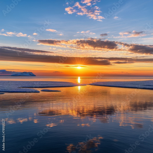Beautiful sunset over the sea with reflection in water. Nature composition.