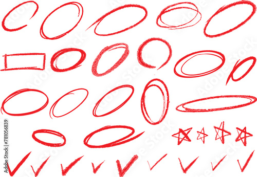 Handdrawn doodle grunge circle highlights. Charcoal pen round ovals. Marker scratch scribble inrounder. Round scrawl frames. Vector illustration of freehand painted circular note