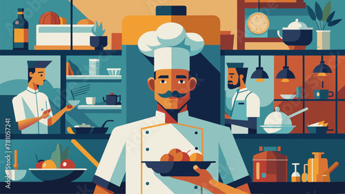 In a montage of images we see the evolution of a home cooks kitchen from cluttered and novice to streamlined and professional. Each new scene