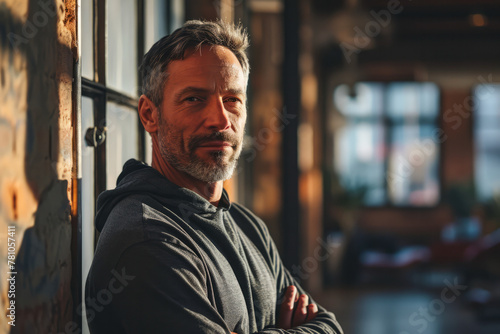 Image of a man 50 years old, focusing on health and longevity, fitness in gym.