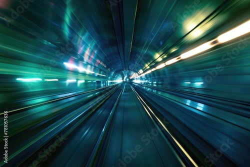 Blurry image of a train going through a tunnel. Suitable for transportation themes
