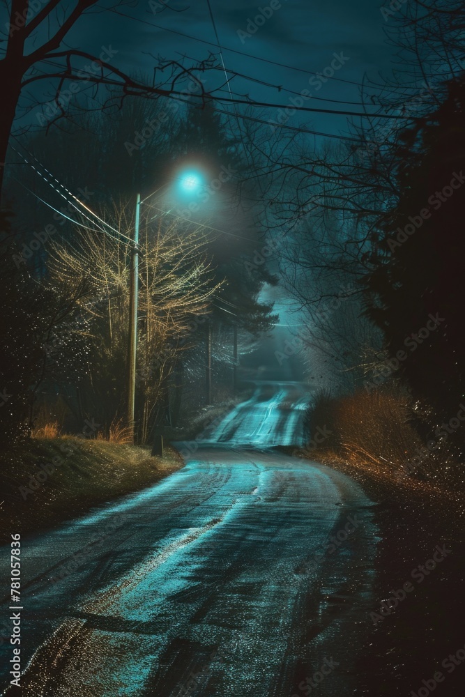 Obraz premium A car driving down a road at night. Suitable for transportation concepts
