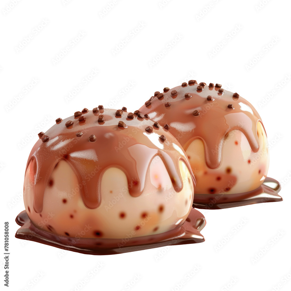 Fototapeta premium Chocolate covered desserts on a plate with chocolate sauce and sprinkles