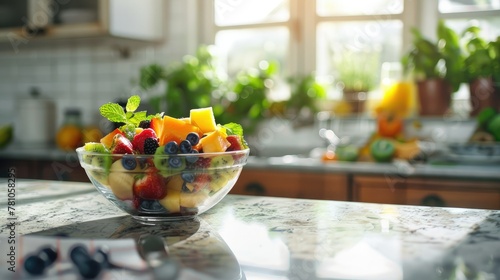 Rainbow Fruit Salad in a Modern Kitchen photo
