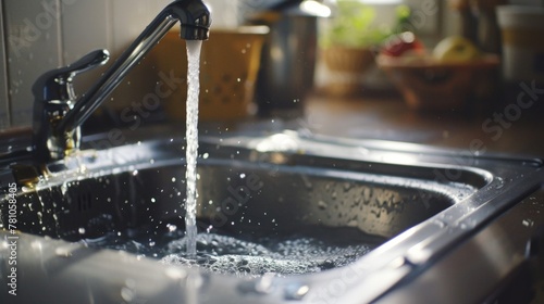 Water flowing from sink faucet