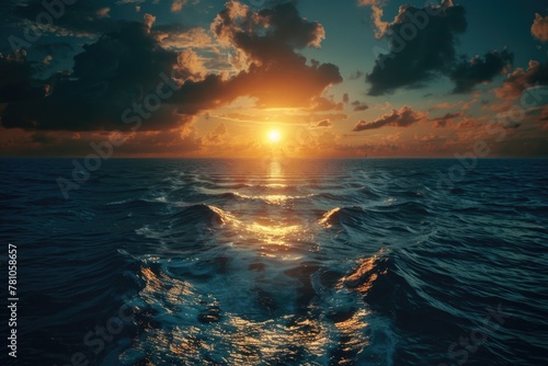 Beautiful sunset over the ocean waves  perfect for travel websites