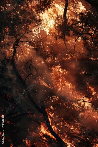 A fire burning through a forest. Suitable for environmental and natural disaster concepts © Fotograf