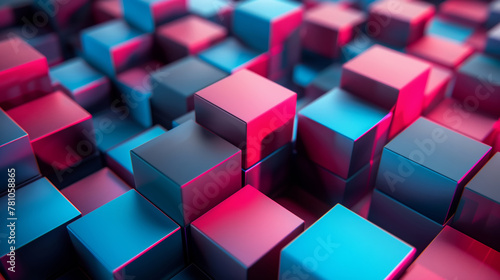 A group of cubes of various colors are arranged against a background