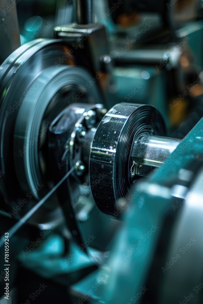 Naklejka premium Detailed view of a machine in a factory, ideal for industrial concepts
