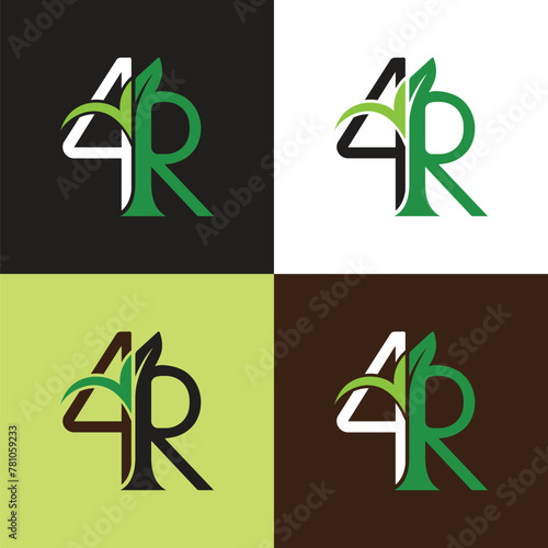 4R Tree Overlap Lawn Care Business Iconic Logo with leaf and tree roots (ID: 781059233)