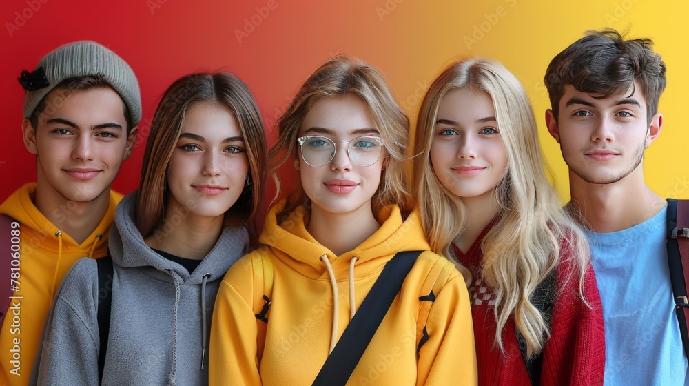 Group of students on color background Group of students on color background