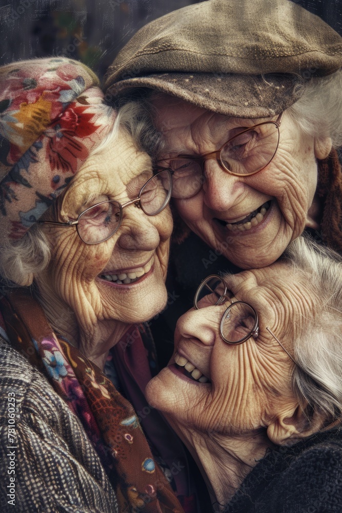Fototapeta premium Older women embracing each other. Suitable for themes of friendship and support