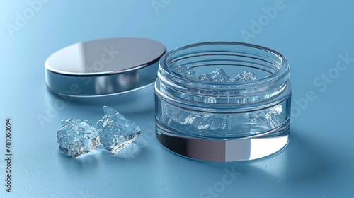  A glass jar with ice and a metal container with an ice top sit on a table together