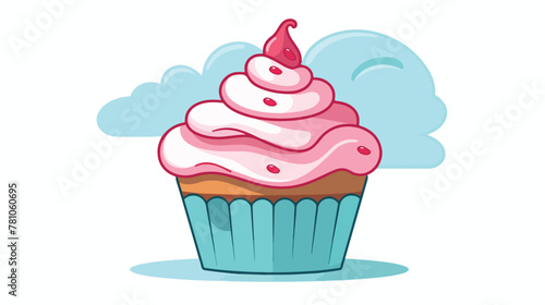 Flat color cupcake icon 2d flat cartoon vactor illu
