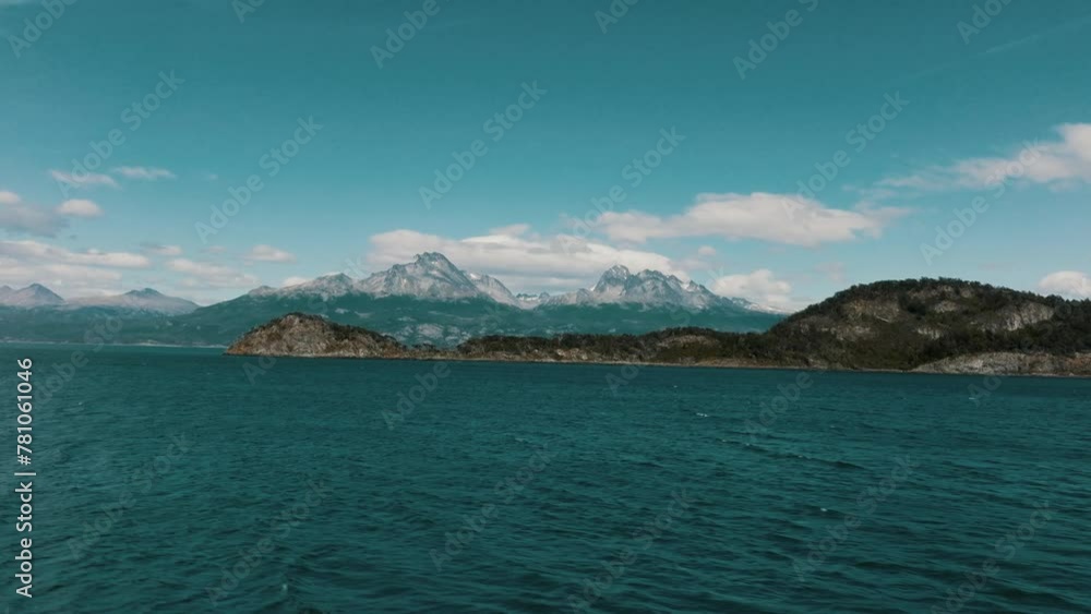Flying Over The Sea Towards The Tierra del Fuego Archipelago In Argentina, Patagonia. - aerial shot Flying Over The Sea Towards The Tierra del Fuego Archipelago In Argentina, Patagonia. - aerial shot