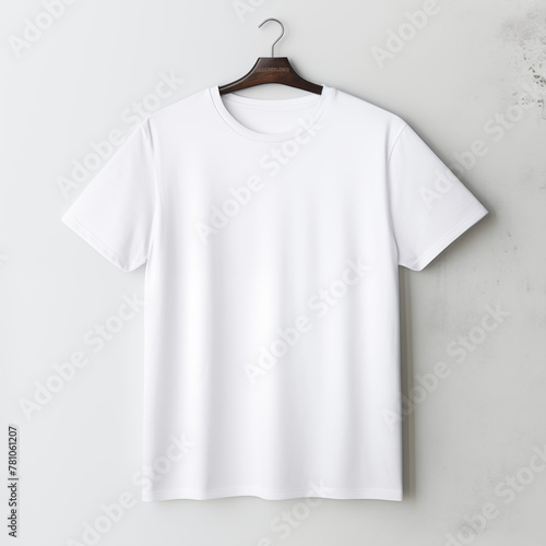 white t-shirt mockup , flat lay , on a hanger , t-shirt template