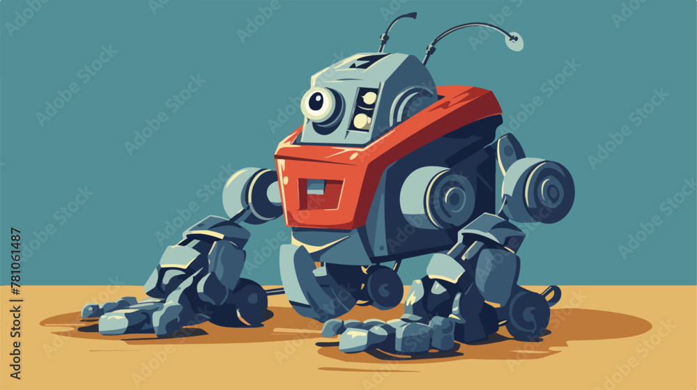Flat color retro cartoon of a malfunctioning robot
