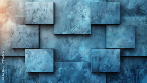 a blue wall with a picture of a square tiles and a blue background.