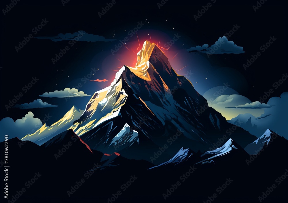 a high mountain peak in front of a black sky