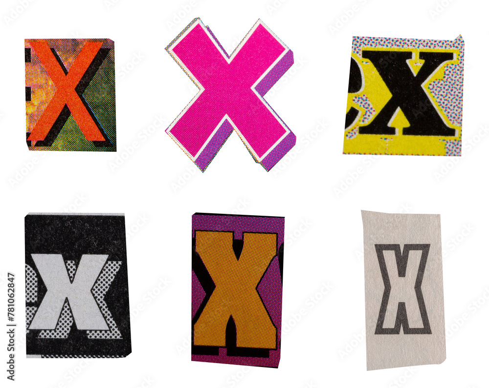 Ransom font type X from printout magazine cutout, collage element for ...