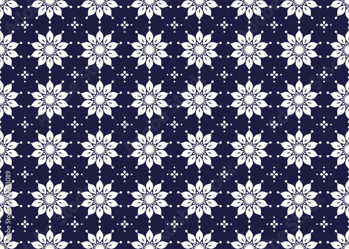 Symbol white floral seamless pattern on a dark blue background