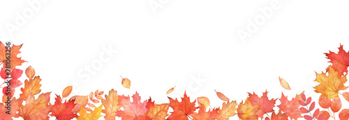 Autumn falling leaves border. Autumnal blur foliage fall and orange maple leaves