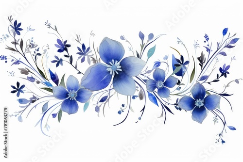 Watercolor delphinium clipart with tall spikes of blue flowers. flowers frame  botanical border  elegant wedding arrangement  blue blossom flowers. white background