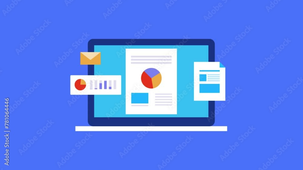 Business analytics and financial data, chart, graph, diagram on laptop screen dashboard document, report investment management conceptual video animation. Business analytics and financial data, chart, graph, diagram on laptop screen dashboard document, report investment management conceptual video animation.