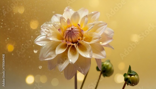 Glass dahlia, stainless steel background, soft yellow background, Ai Generate 