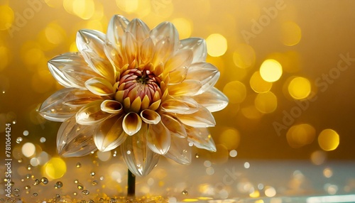 Glass dahlia, stainless steel background, soft yellow background, Ai Generate 