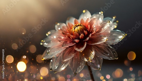 Glass dahlia, stainless steel background, soft ambient light background, Ai Generate