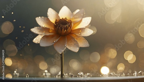 Glass dahlia, stainless steel background, soft ambient light background, Ai Generate