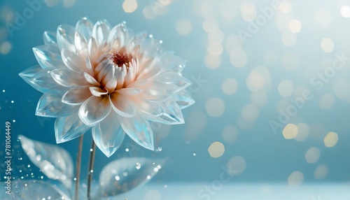 flower on blue background, Glass dahlia, stainless steel background, soft light blue background, Ai Generate