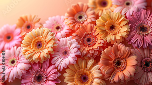   Pink and orange background with blurry background featuring a close-up of a bouquet of flowers