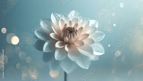 background with flowers, Glass dahlia, stainless steel background, soft light blue background, Ai Generate
