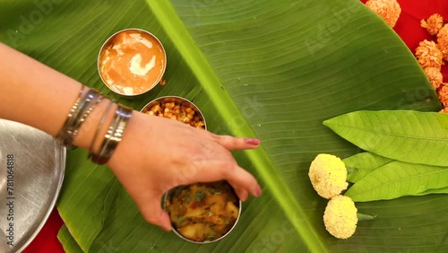 Navratri Upwas Thali  Fasting food platter on banana leaf background photo