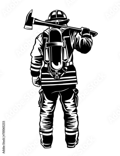 Firefighter | Fireman | Fire Department | Firefighter Dad | First Responder | Rescuer | Firefighter Axe | Original Illustration | Vector and Clipart | Cutfifle and Stencil