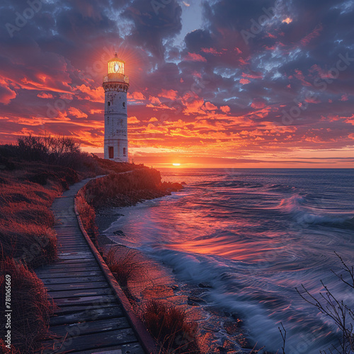 a lighthouse is on a cliff overlooking the ocean.