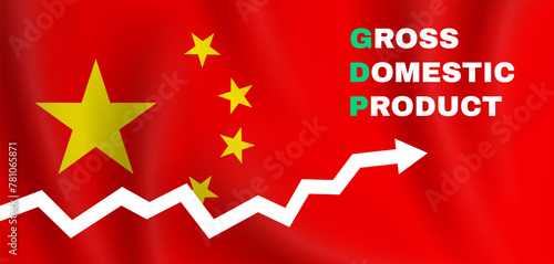 Gross Domestic Product graph of China GDP Chinese flag background vector illustration