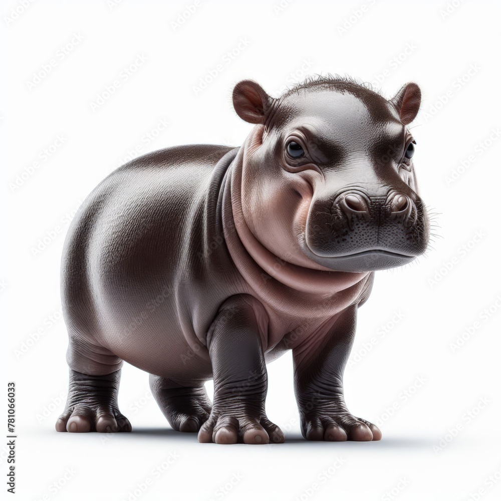 Image of isolated baby hippopotamus against pure white background, ideal for presentations
