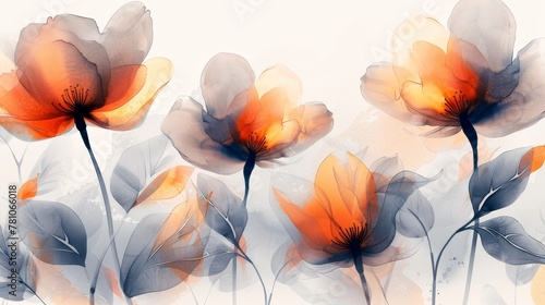   Close-up of flowers on white background  orange and gray flowers prominent