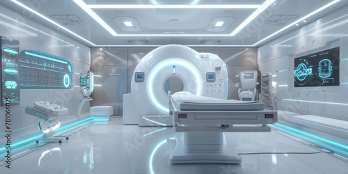 Advancing Healthcare: A Futuristic Medical Scanning Room Equipped with Cutting-Edge Diagnostic Technology, Generative AI photo