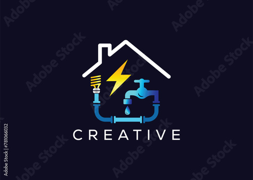 Creative and minimal colorful plumbing and electrical logo vector template. Modern plumbing and electrical colorful logo