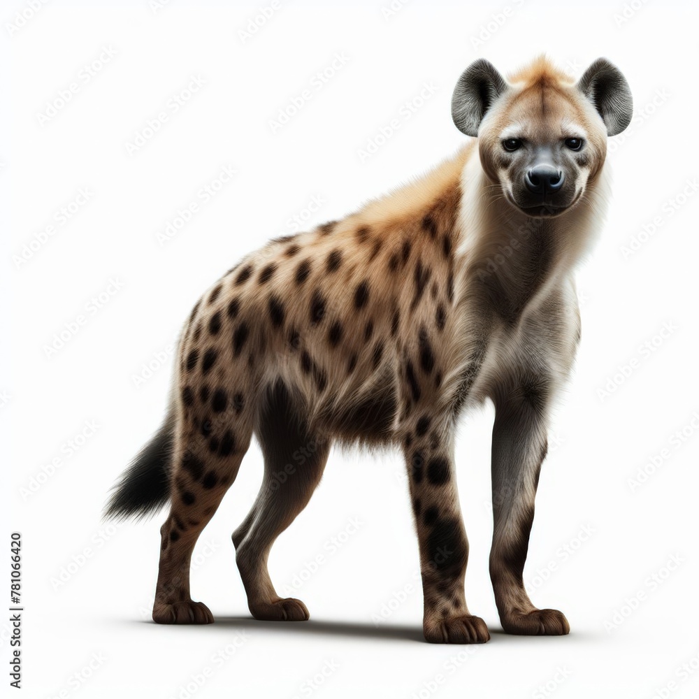 Image of isolated hyena against pure white background, ideal for presentations
