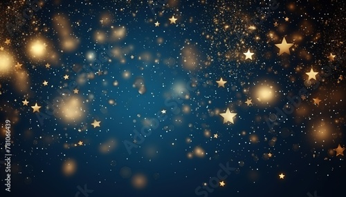 Bokeh light effect with jewelry gold chains background, gold stars with sparkling the blue background