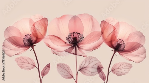   Pink blooms in rows on pink backdrop  foliage beneath