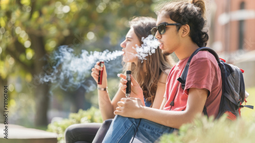 Two college students vaping on campus © Vivid Pixels