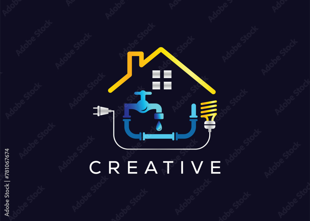 Creative and minimal colorful plumbing and electrical logo vector template. Modern plumbing and electrical colorful logo