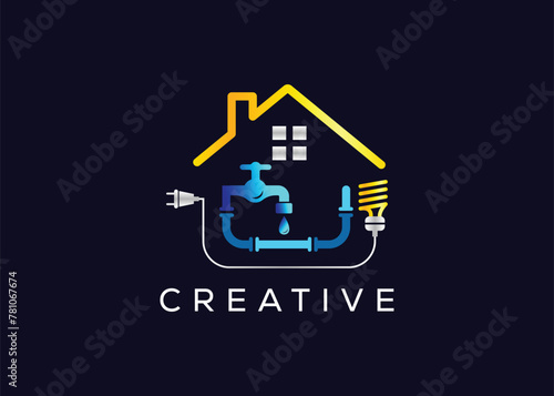 Creative and minimal colorful plumbing and electrical logo vector template. Modern plumbing and electrical colorful logo