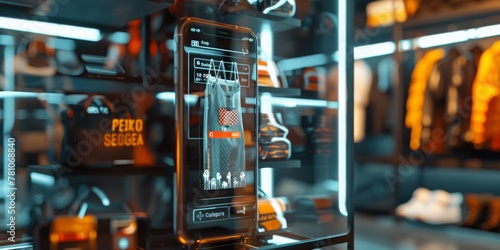 A Smartphone Bridges the Gap Between Digital and Physical in a Modern Fashion Store with Augmented Reality, Generative AI photo